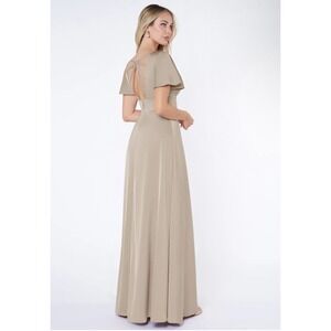 AZAZIE Taupe Chiffon Flutter Sleeve V Neck Empire Waist Maxi Dress